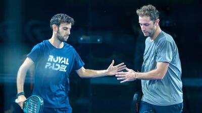 Pol Alsina and Edu Altimires Ros in action during the men’s final of the FIP Promotion India Padel Open on Sunday. (HT) Pol Alsina and Edu Altimires Ros in action during the men’s final of the FIP Promotion India Padel Open on Sunday. (HT)