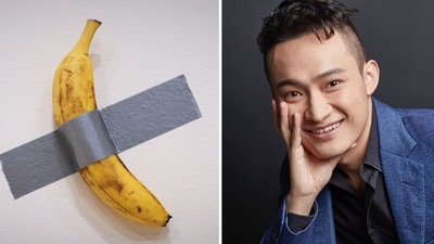 Justin Sun bought the peculiar banana artwork for $6.2 million. (AFP, Instagram/@justinsun) Justin Sun bought the peculiar banana artwork for $6.2 million. (AFP, Instagram/@justinsun)