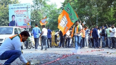 The Bharatiya Janata Party (BJP) supporters burst crackers during a celebration in Maharashtra. (ANI) The Bharatiya Janata Party (BJP) supporters burst crackers during a celebration in Maharashtra. (ANI)