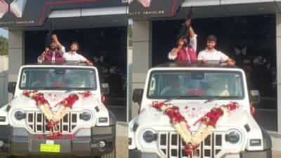Madhya Pradesh man faced backlash for firing rifle shots in celebration of his new Thar. (Instagram/yashpal_singh_panwar_nalkheda) Madhya Pradesh man faced backlash for firing rifle shots in celebration of his new Thar. (Instagram/yashpal_singh_panwar_nalkheda)