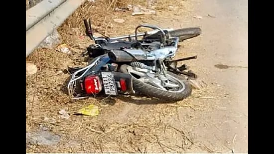 The mangled remains of bike. (HT Photo)