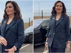Nita Ambani dazzled at the IPL Auction 2025 in Jeddah, Dubai, wearing a navy blue tweed suit. Nita Ambani dazzled at the IPL Auction 2025 in Jeddah, Dubai, wearing a navy blue tweed suit.