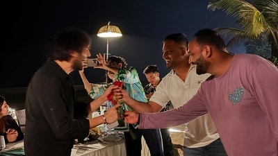 Kartik Aaryan, sharing the photos, captioned the post, "A birthday to remember (upside-down face emoji). A much-needed getaway (red heart emoji)." 