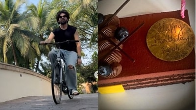 Kartik Aaryan also went cycling. In a video he was seen wearing a black T-shirt, denims and shoes. The actor also opted for sunglasses. 