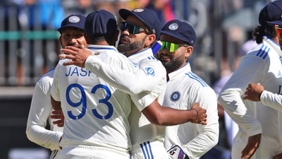 India's captain Jasprit Bumrah hugs teammate Virat Kohli after winning the first cricket test against Australia in Perth, Australia, (AP Photo/Trevor Collens) (AP) India's captain Jasprit Bumrah hugs teammate Virat Kohli after winning the first cricket test against Australia in Perth, Australia, (AP Photo/Trevor Collens) (AP)