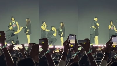 Diljit Dosanjh stood near the couple as the man proposed to his girlfriend. Diljit Dosanjh stood near the couple as the man proposed to his girlfriend.