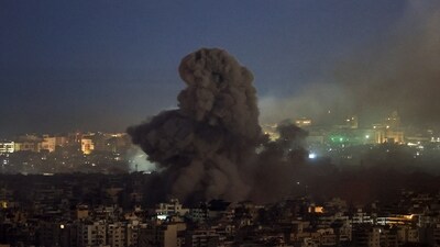Smoke billows over Beirut's southern suburbs after an Israeli strike, amid the ongoing hostilities between Hezbollah and Israeli forces. (REUTERS)