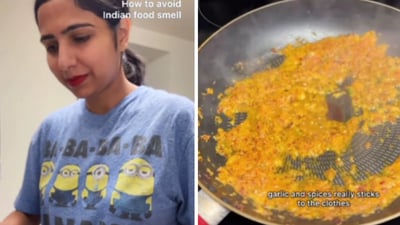 The US-based content creator said she wears dedicated cooking clothes and immediately changes out of office attire after returning home. (Instagram/shiveetalks) The US-based content creator said she wears dedicated cooking clothes and immediately changes out of office attire after returning home. (Instagram/shiveetalks)