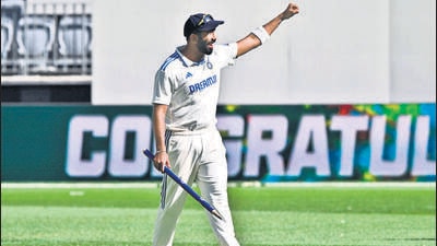 Jasprit Bumrah celebrates victory in the first Test cricket match against Australia at Optus Stadium in Perth on Monday. (AFP) Jasprit Bumrah celebrates victory in the first Test cricket match against Australia at Optus Stadium in Perth on Monday. (AFP)
