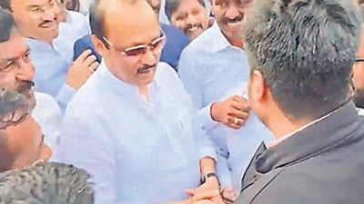 Maharashtra deputy chief minister Ajit Pawar and his nephew Rohit Pawar shook hands on Monday in YB Chavan’s memorial. Ajit told Rohit that had he campaigned in the latter’s constituency, it might have jeopardised his victory in the recent state polls. (IANS) Maharashtra deputy chief minister Ajit Pawar and his nephew Rohit Pawar shook hands on Monday in YB Chavan’s memorial. Ajit told Rohit that had he campaigned in the latter’s constituency, it might have jeopardised his victory in the recent state polls. (IANS)