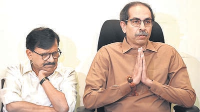 Mumbai: Shiv Sena (UBT) chief Uddhav Thackeray with party leader Sanjay Raut during a press conference after the results of the Maharashtra Assembly elections, in Mumbai, Saturday, Nov. 23, 2024. (PTI Photo)(PTI11_23_2024_000426A) (PTI)