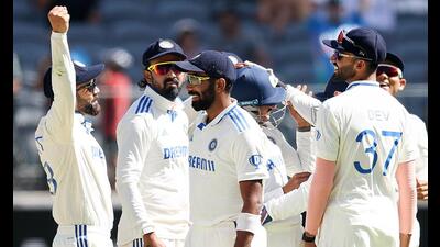 Perth [Australia], Nov 25 (ANI): Indian squad celebrate the victory during Day 4 of the first Test match against Australia, at Perth Stadium, in Perth on Monday. (ANI Photo) (BCCI- X)