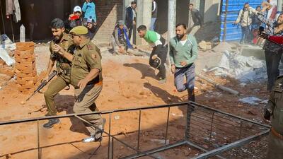 Protesters clashing with police as the stir against the proposed ropeway project at the Vaishno Devi shrine at Katra turned violent. (PTI) Protesters clashing with police as the stir against the proposed ropeway project at the Vaishno Devi shrine at Katra turned violent. (PTI)