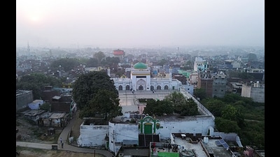 Sambhal, Nov 24 (ANI): An aerial view of the Shahi Jama Masjid, in Sambhal on Sunday. (ANI Photo) (ANI) Sambhal, Nov 24 (ANI): An aerial view of the Shahi Jama Masjid, in Sambhal on Sunday. (ANI Photo) (ANI)