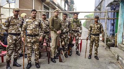 Security personnel deployed to maintain law and order, a day after clashes between police and protesters opposing the survey of the Jama Masjid, in Sambhal, on Monday (PTI) Security personnel deployed to maintain law and order, a day after clashes between police and protesters opposing the survey of the Jama Masjid, in Sambhal, on Monday (PTI)
