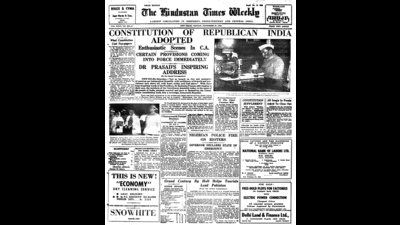 The front page of HT on November 27, 1949 capturing the adoption of the Constitution. (HT ARCHIVE)