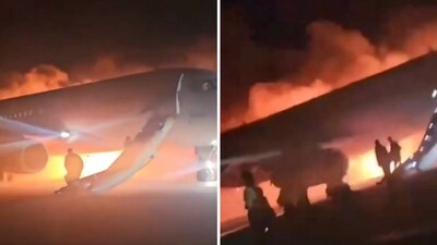 The fire spread quickly and the flames engulfed the entire aircraft soon after. (X/@PrestonWheeles) The fire spread quickly and the flames engulfed the entire aircraft soon after. (X/@PrestonWheeles)