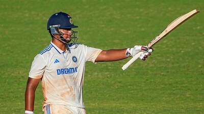 India's Vaibhav Suryavanshi celebrates during the unofficial Test. (PTI) India's Vaibhav Suryavanshi celebrates during the unofficial Test. (PTI)