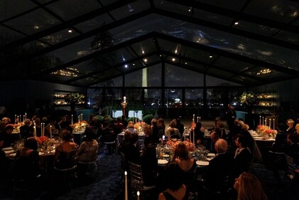 US President Joe Biden speaks during a dinner on the South Lawn of the White House in Washington, DC, US, on Friday, Nov. 22, 2024. The dinner, held less than one week before Thanksgiving, is meant to express gratitude to Biden's closest allies. (Bloomberg / Samuel Corum/Sipa)