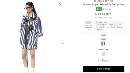 Her shirt costs ₹9,000, (www.ajio.com) Her shirt costs ₹9,000, (www.ajio.com)
