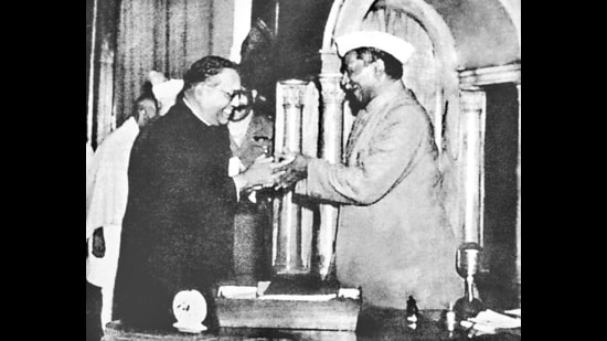 BR Ambedkar and Rajendra Prasad, two of the stalwarts of the Constituent Assembly. (HT PHOTO)