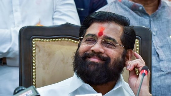 Maharashtra Chief Minister Eknath Shinde during a press conference. (File) (HT_PRINT)