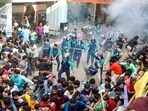 Police personnel baton-charge protesting supporters of Chinmoy Krishna Das in Chittagong.