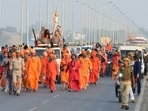Juna Akhara seers during the ‘Nagar Pravesh’ procession ahead of Mahakumbh-2025 in Prayagraj Juna Akhara seers during the ‘Nagar Pravesh’ procession ahead of Mahakumbh-2025 in Prayagraj