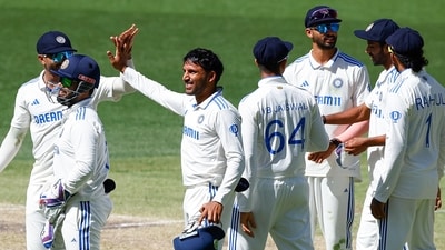 Indian squad celebrate the victory during Day 4 of the first Test match against Australia, at Perth Stadium, in Perth on Monday. (BCCI- X) Indian squad celebrate the victory during Day 4 of the first Test match against Australia, at Perth Stadium, in Perth on Monday. (BCCI- X)