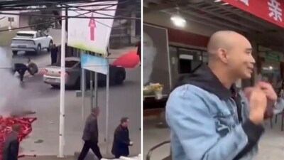 A victim’s family in China was left distraught after a murderer celebrated his release from jail by bursting firecrackers. (Screengrab) A victim’s family in China was left distraught after a murderer celebrated his release from jail by bursting firecrackers. (Screengrab)