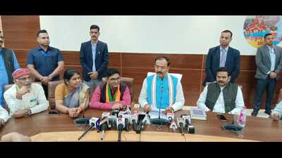 Deputy CM Keshav Prasad Maurya talking to media persons in Prayagraj on Tuesday (HT photo)
