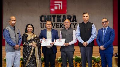 Dignitaries and speakers at the International Accreditation Conference hosted by Chitkara University. Dignitaries and speakers at the International Accreditation Conference hosted by Chitkara University.