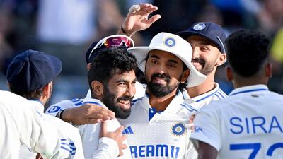 India captain Jasprit Bumrah and teammates celebrate the team's victory in the first Test against Australia at the Perth Stadium on Monday. (ANI) India captain Jasprit Bumrah and teammates celebrate the team's victory in the first Test against Australia at the Perth Stadium on Monday. (ANI)