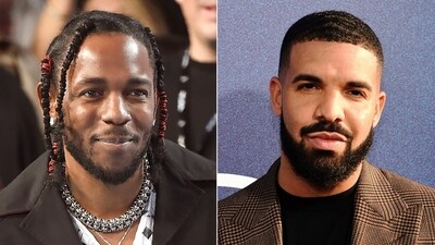 Rapper Kendrick Lamar appears at the MTV Video Music Awards, on Aug. 27, 2017, in Inglewood, Calif., left, and Canadian rapper Drake appears at the premiere of the series "Euphoria," in Los Angeles on June 4, 2019. (AP) Rapper Kendrick Lamar appears at the MTV Video Music Awards, on Aug. 27, 2017, in Inglewood, Calif., left, and Canadian rapper Drake appears at the premiere of the series "Euphoria," in Los Angeles on June 4, 2019. (AP)