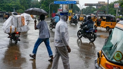 The weather department has issued a red alert for Mayiladuthurai, Karaikal, Thiruvarur, and Nagapattinam. Several other districts are under orange alert. (PTI) The weather department has issued a red alert for Mayiladuthurai, Karaikal, Thiruvarur, and Nagapattinam. Several other districts are under orange alert. (PTI)