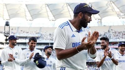 Perth [Australia], Nov 25 (ANI): India's Captain Jasprit Bumrah and teammates celebrate the team's victory in the first Test match against Australia, at Perth Stadium, in Perth on Monday. (ANI Photo) (BCCI- X)