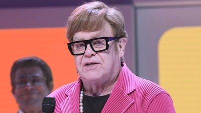Elton John appears at the curtain call for the Broadway opening night of "Tammy Faye" at the Palace Theatre on Thursday, Nov. 14. (Greg Allen/Invision/AP) Elton John appears at the curtain call for the Broadway opening night of "Tammy Faye" at the Palace Theatre on Thursday, Nov. 14. (Greg Allen/Invision/AP)