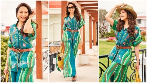 Madhuri Dixit trendy printed co-ord set is perfect for any outing. (Instagram/@madhuridixitnene) Madhuri Dixit trendy printed co-ord set is perfect for any outing. (Instagram/@madhuridixitnene)