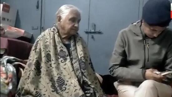 Raksha Sharma, 82, getting her statement recorded after the robbery at her house in Sector 27, Chandigarh, on Tuesday.