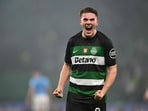 Sporting Lisbon's Swedish forward #09 Viktor Gyokeres celebrates scoring his team's first goal during the UEFA Champions League, league phase day 4 football match Sporting Lisbon's Swedish forward #09 Viktor Gyokeres celebrates scoring his team's first goal during the UEFA Champions League, league phase day 4 football match
