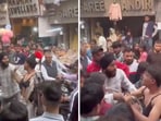 When the shopkeepers saw him dancing in a bra in front of the crowd, they began thrashing him. When the shopkeepers saw him dancing in a bra in front of the crowd, they began thrashing him.