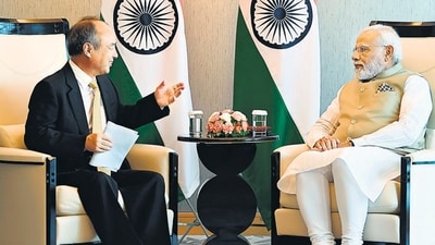 Prime Minister Narendra Modi meeting the President/CEO, Softbank Group Corp., Masayoshi Son, in Tokyo on May 23, 2022 (ANI)