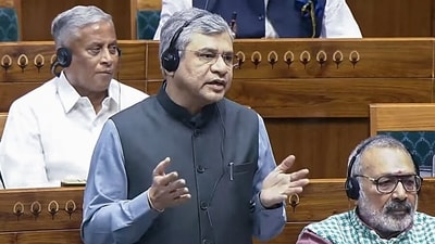 Union Railway Minister Ashwini Vaishnaw speaks in the Lok Sabha during the Winter Session of Parliament, in New Delhi on Wednesday. (SansadTV/ ANI) Union Railway Minister Ashwini Vaishnaw speaks in the Lok Sabha during the Winter Session of Parliament, in New Delhi on Wednesday. (SansadTV/ ANI)