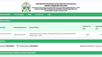 UKSSSC Constable Recruitment 2024: Registration for 2000 posts will end on November 29. UKSSSC Constable Recruitment 2024: Registration for 2000 posts will end on November 29.