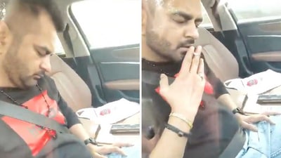 A video filmed by locals after the car came to a stop showed the Audi's driver unconscious inside the car. (X/@kirpalsinh_G) A video filmed by locals after the car came to a stop showed the Audi's driver unconscious inside the car. (X/@kirpalsinh_G)