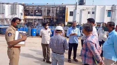 Police investigate the toxic gas leak incident at Tagore Pharma Laboratories in Parawada, (PTI) Police investigate the toxic gas leak incident at Tagore Pharma Laboratories in Parawada, (PTI)