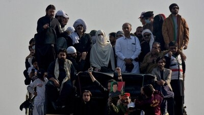 Bushra Bibi, wife of jailed former Pakistani Prime Minister Imran Khan, and supporters of Khan's party Pakistan Tehreek-e-Insaf (PTI) attend a rally demanding his release, in Islamabad, Pakistan, November 26, 2024. (REUTERS)