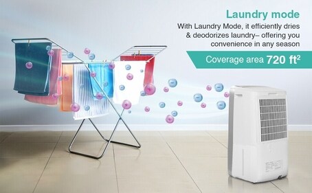 Quickly dry your clothes with Sharp DW-J20FM-W’s efficient laundry mode. Quickly dry your clothes with Sharp DW-J20FM-W’s efficient laundry mode.