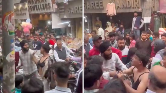 When the shopkeepers saw him dancing in a bra in front of the crowd, they began thrashing him. (X/@iParikshitRana)