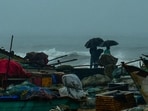 Chennai weather live updates: Fishing boats anchored amidst the forecast of heavy rains at Marina beach, along the coast of the Bay of Bengal, in Chennai, Tuesday.